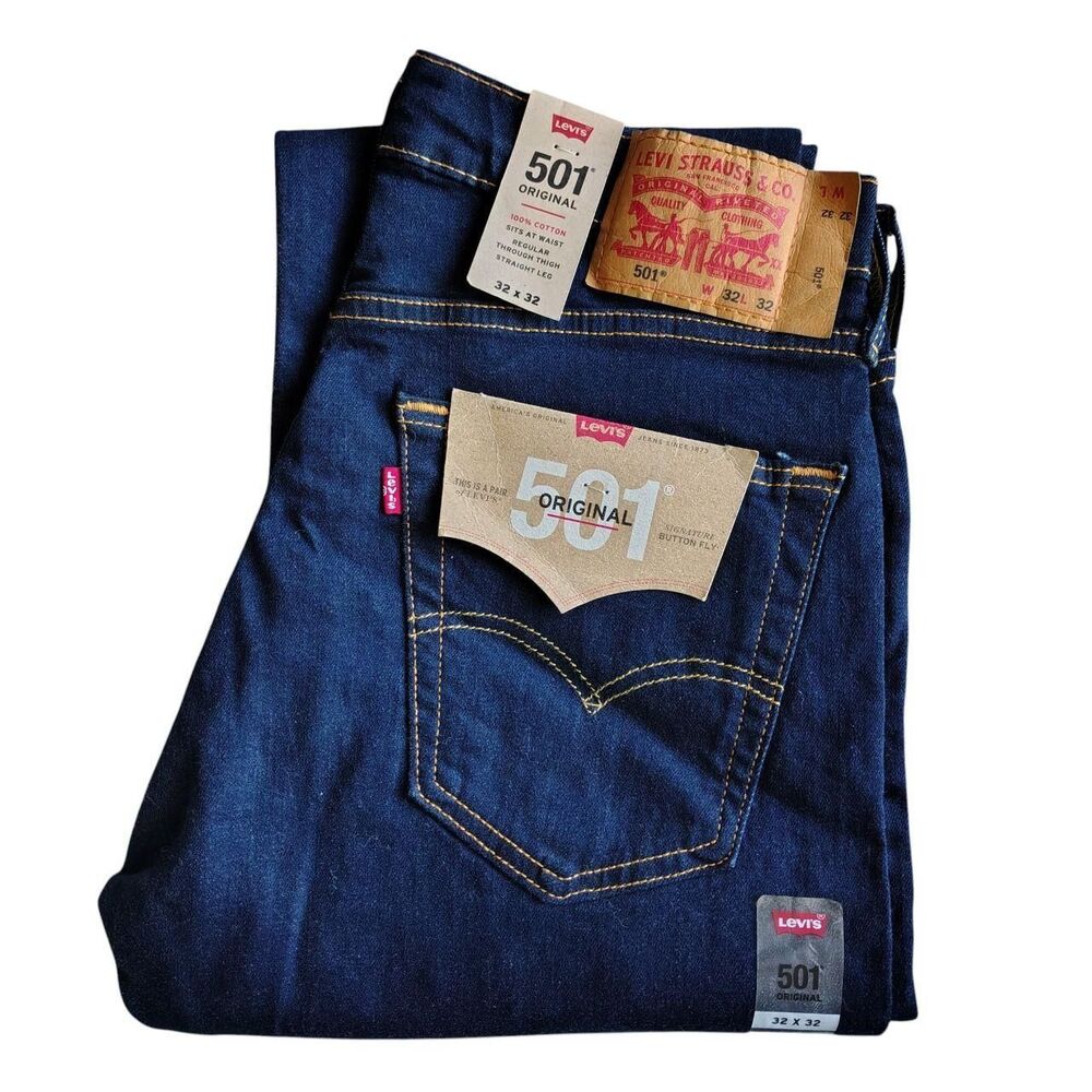 Levi's 501 005010115 Straight Fit Stretch Jeans Dark Blue Slight Irregular– 32x3